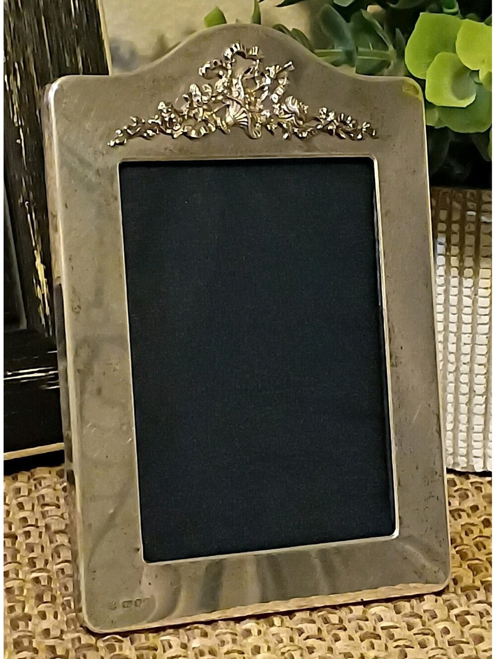 Vintage English Kitney Sterling Silver Picture Frame Garden Flower Basket 3.5x5"